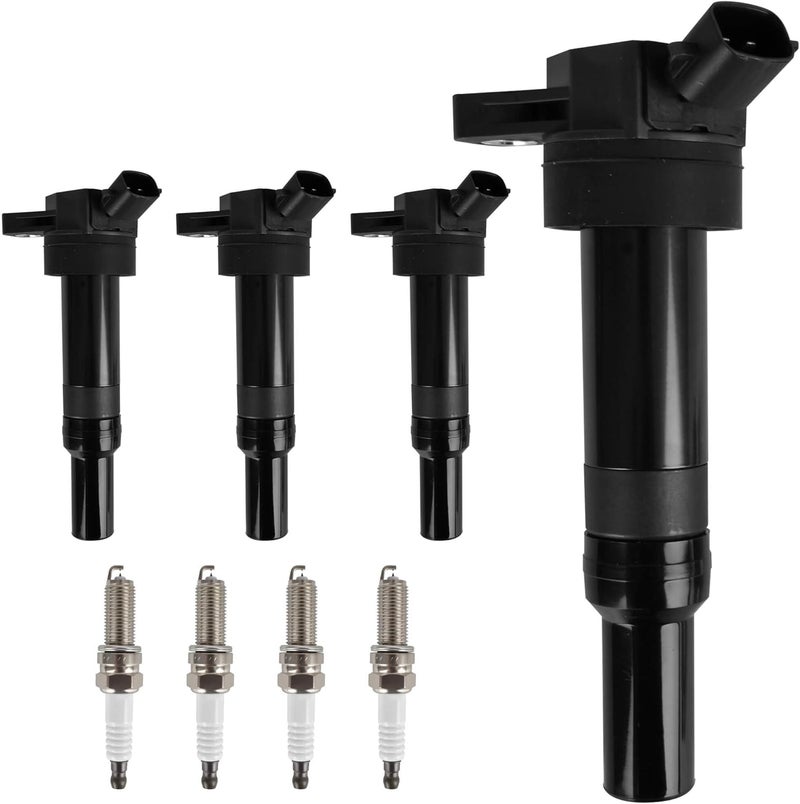 HYR Set of 4 Ignition Coil Pack and Iridium Spark Plugs Fit for 1.8L 2.0L 2012-2016 Hyundai Elantra Tucson Kia Soul Forte L4 Replaces UF651 - Image 1